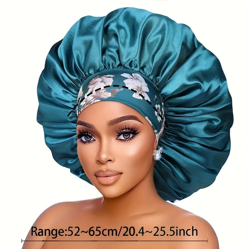 3pcs Satin Sleep Caps with Floral Print - Lightweight, Breathable Hair Protection for Long & Curly Hair, All-Season Comfort in Navy Blue, Teal Green, Black, Red, Purple, Pink & Golden